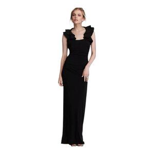 Laundry by Shelli Segal Black Ruffled Sleeve Maxi Dress Women's Gown Size 12